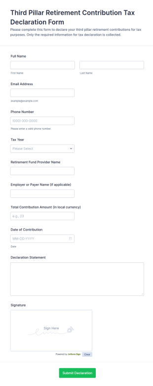 Third Pillar Retirement Contribution Tax Declaration Form Template