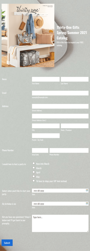 Thirty One Gifts SpringSummer 2021 Catalog Form Template