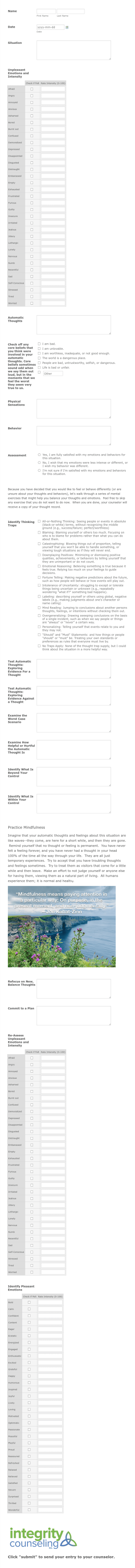 Thought Record Form Template