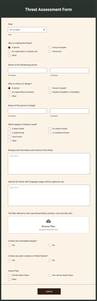 Threat Assessment Form Template