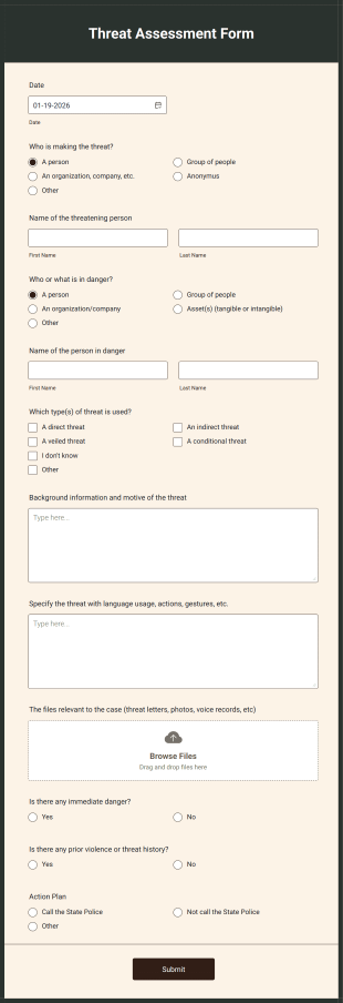 Threat Assessment Form Template