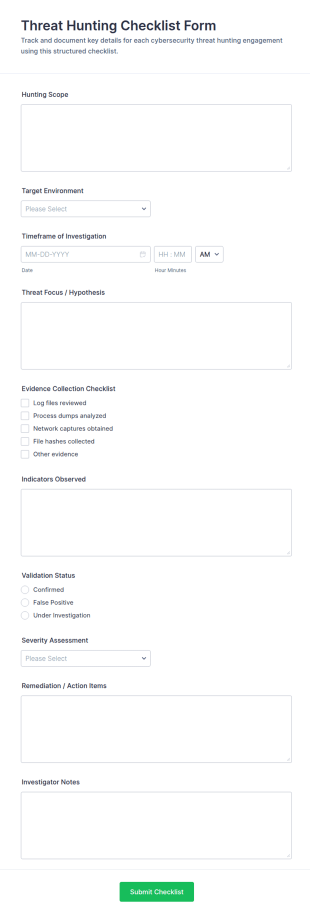 Threat Hunting Checklist Form Template