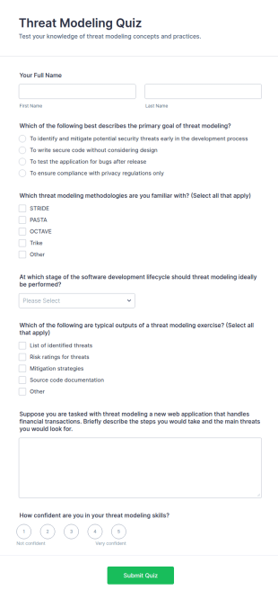Threat Modeling Quiz Form Template