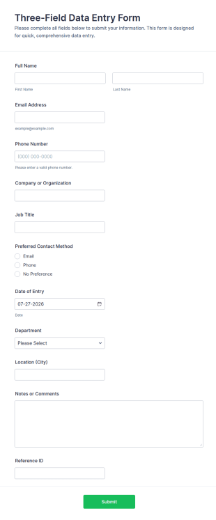 Three Field Data Entry Form Template
