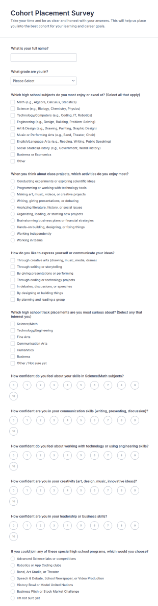Cohort Placement Survey Form Template