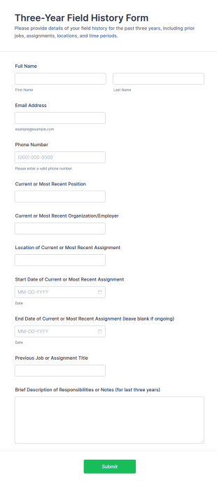 Three Year Field History Form Template