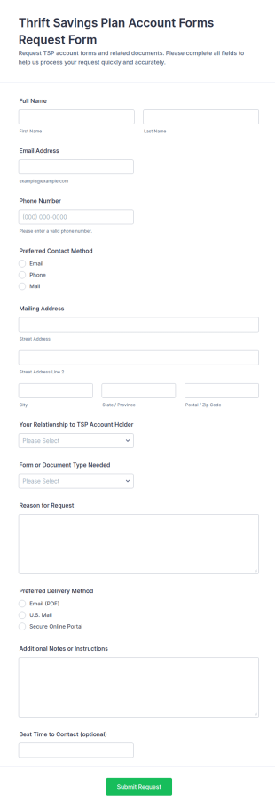 Thrift Savings Plan Account Forms Request Form Template