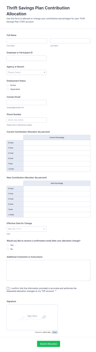 Thrift Savings Plan Contribution Allocation Form Template
