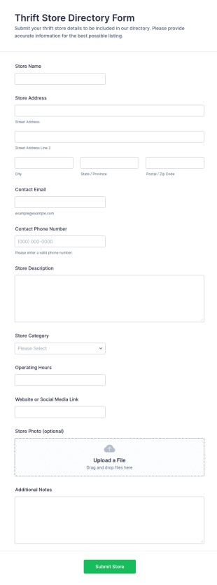 Thrift Store Directory Form Template