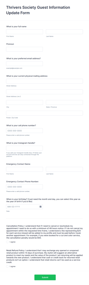 Thrivers Society: Guest Information Update Form Template