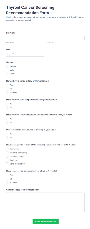 Thyroid Cancer Screening Recommendation Form Template