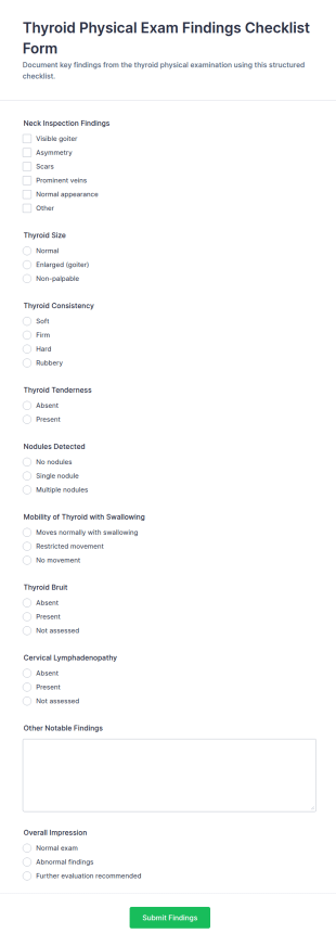 Thyroid Physical Exam Findings Checklist Form Template