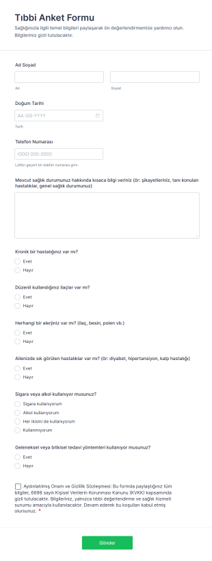 Tıbbi Anket Form Template