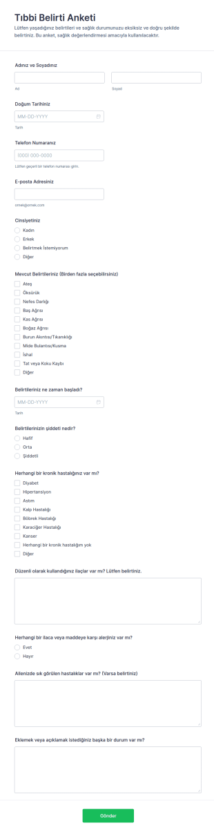 Tıbbi Belirti Anketi Form Şablonu