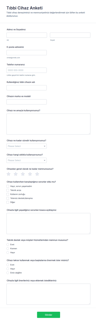 Tıbbi Cihaz Anketi Form Şablonu