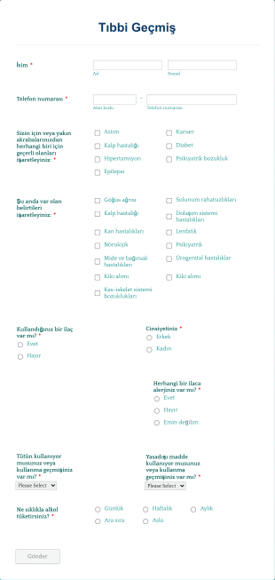 Tıbbi Geçmiş Form Template