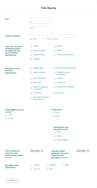 Tıbbi Geçmiş Form Şablonu
