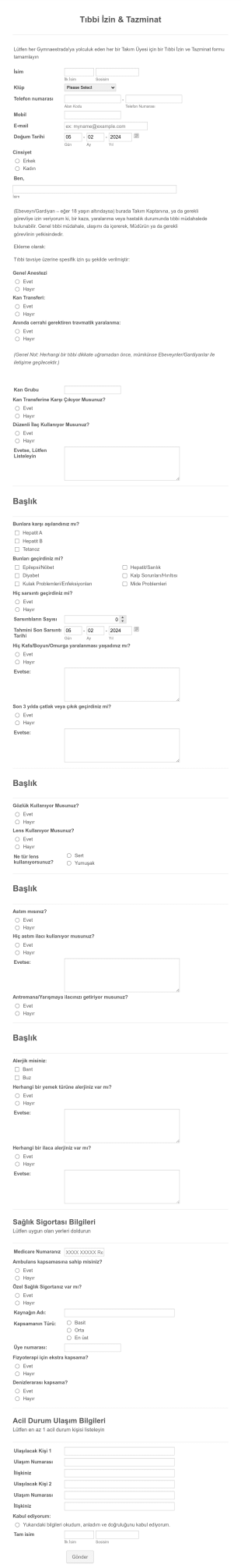 Tıbbi İzin Ve Tazminat Form Şablonu