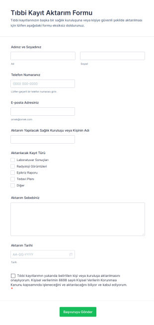 Tıbbi Kayıt Aktarım Form Template