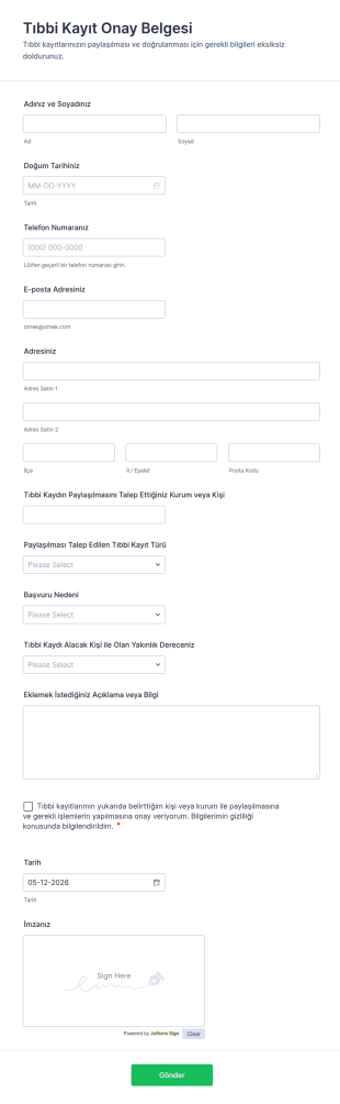 Tıbbi Kayıt Onay Belgesi Form Şablonu