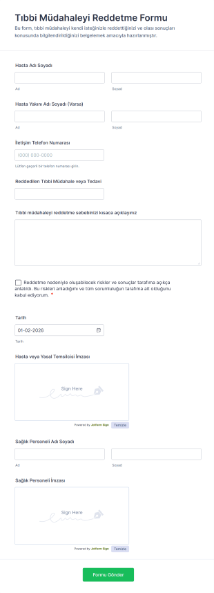 Tıbbi Müdahaleyi Reddetme Form Template