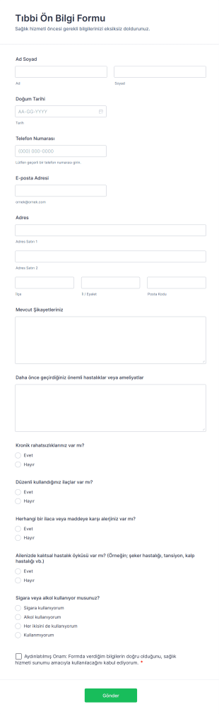 Tıbbi Ön Bilgi Form Template