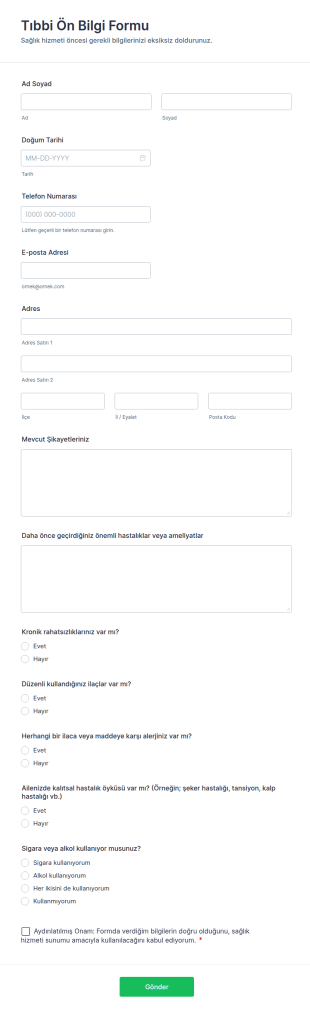 Tıbbi Ön Bilgi Form Şablonu
