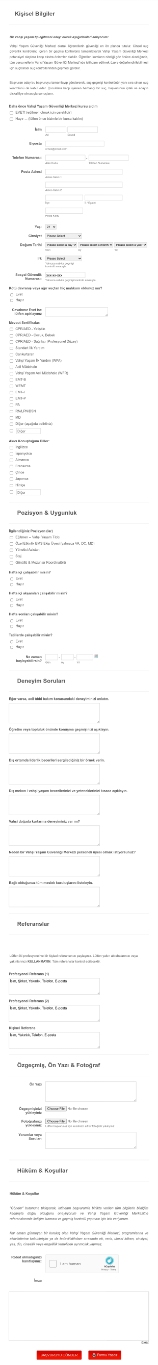 Tıbbi Personel Başvuru Form Template