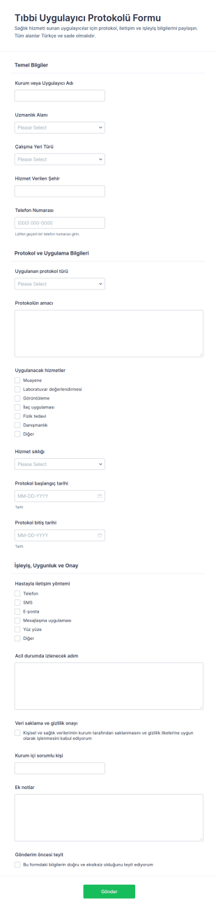 Tıbbi Uygulayıcı Protokol Form Şablonu