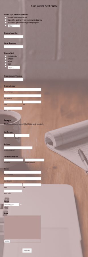 Ticari İşletme Kayıt Form Şablonu