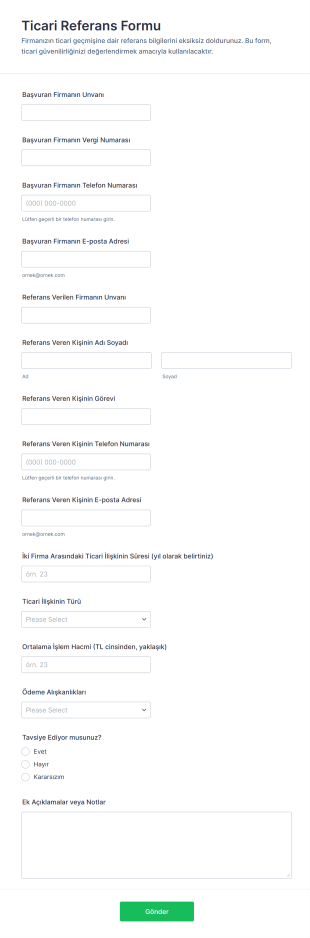Ticari Referans Form Şablonu