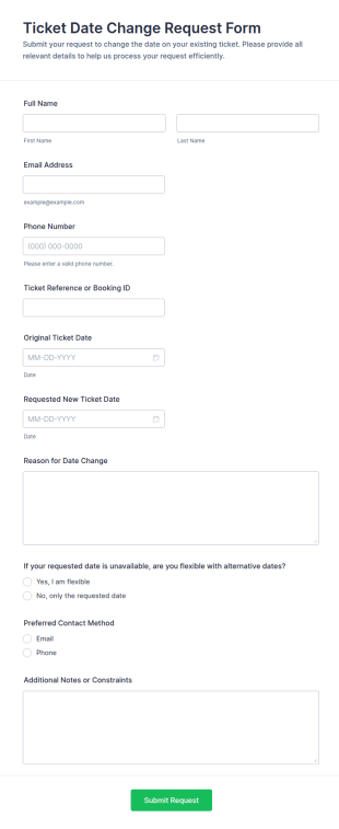 Ticket Date Change Request Form Template