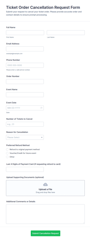Ticket Order Cancellation Request Form Template