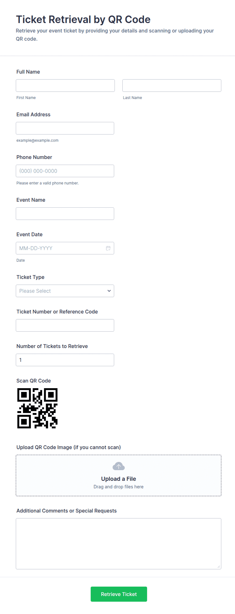 QR Code Ticket Retrieval Form Template | Jotform
