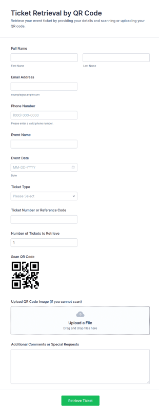 QR Code Ticket Retrieval Form Template