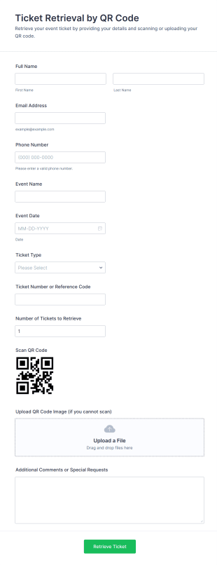 Ticket Retrieval By QR Code Form Template