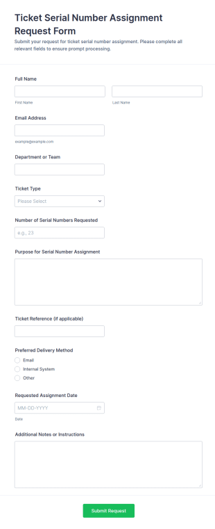 Ticket Serial Number Assignment Request Form Template