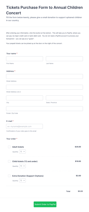 Tickets Purchase Form Template