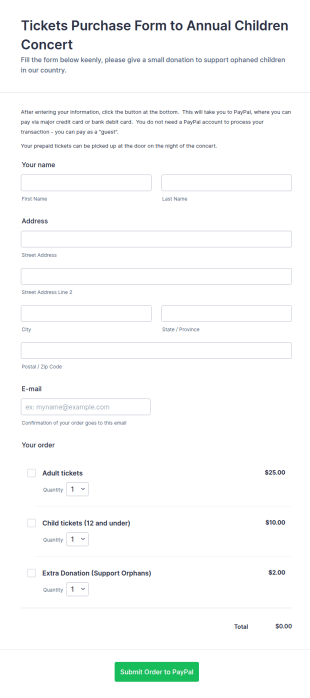 Tickets Purchase Form Template