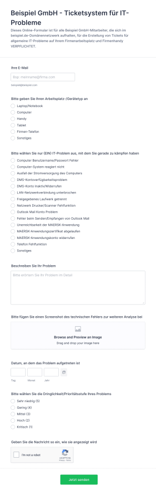 Ticketsystem Für IT Probleme Form Template
