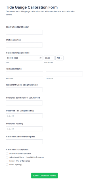 Tide Gauge Calibration Form Template