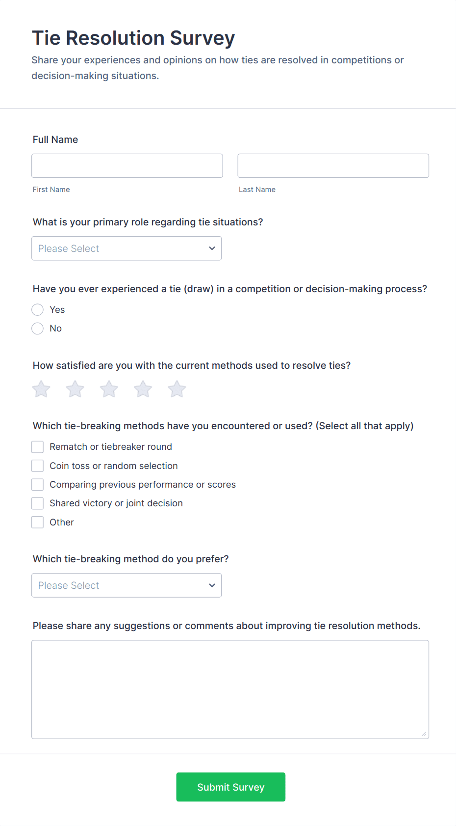 Tie Resolution Survey Form Template | Jotform