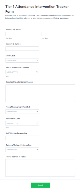 Tier 1 Attendance Intervention Tracker Form Template