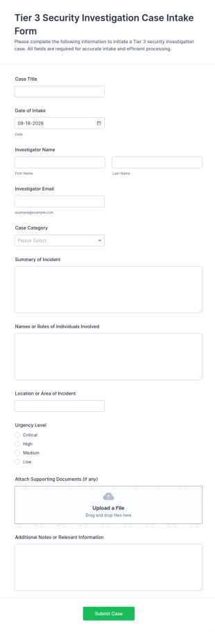 Tier 3 Security Investigation Case Intake Form Template