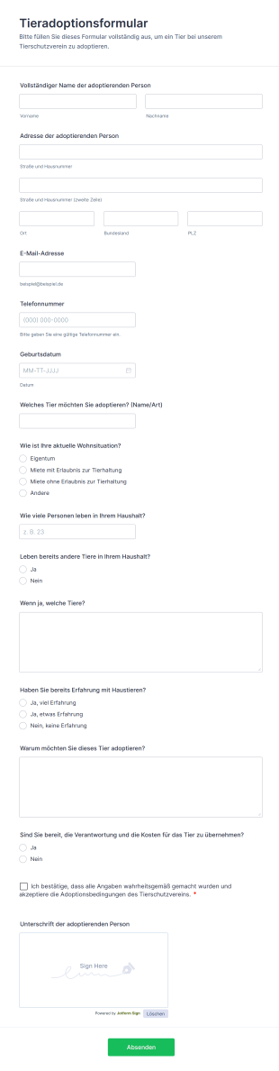 Tieradoptionsformular