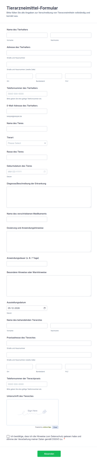 Tierarzneimittel Formular