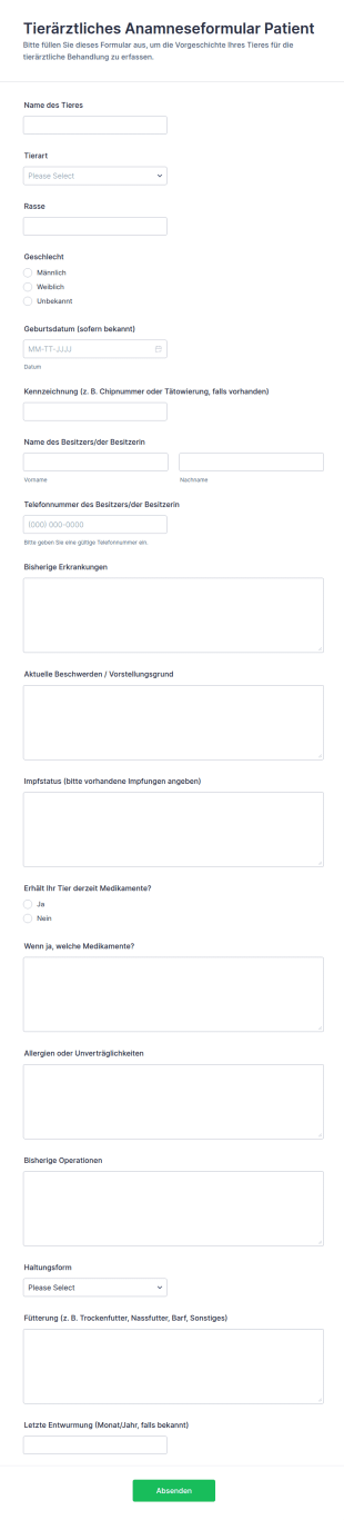 Tierarzt Patienten Historie Formular 🐾