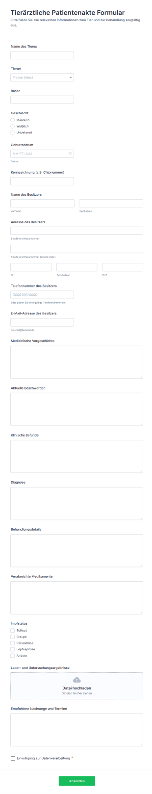Tierärztliche Patientenakte Formular