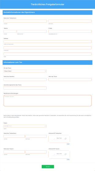 Tierärztliches Freigabeformular Form Template