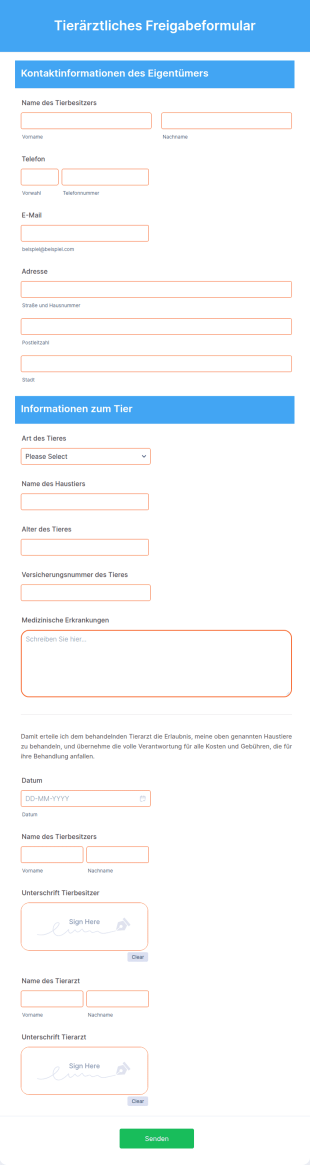 Tierärztliches Freigabeformular
